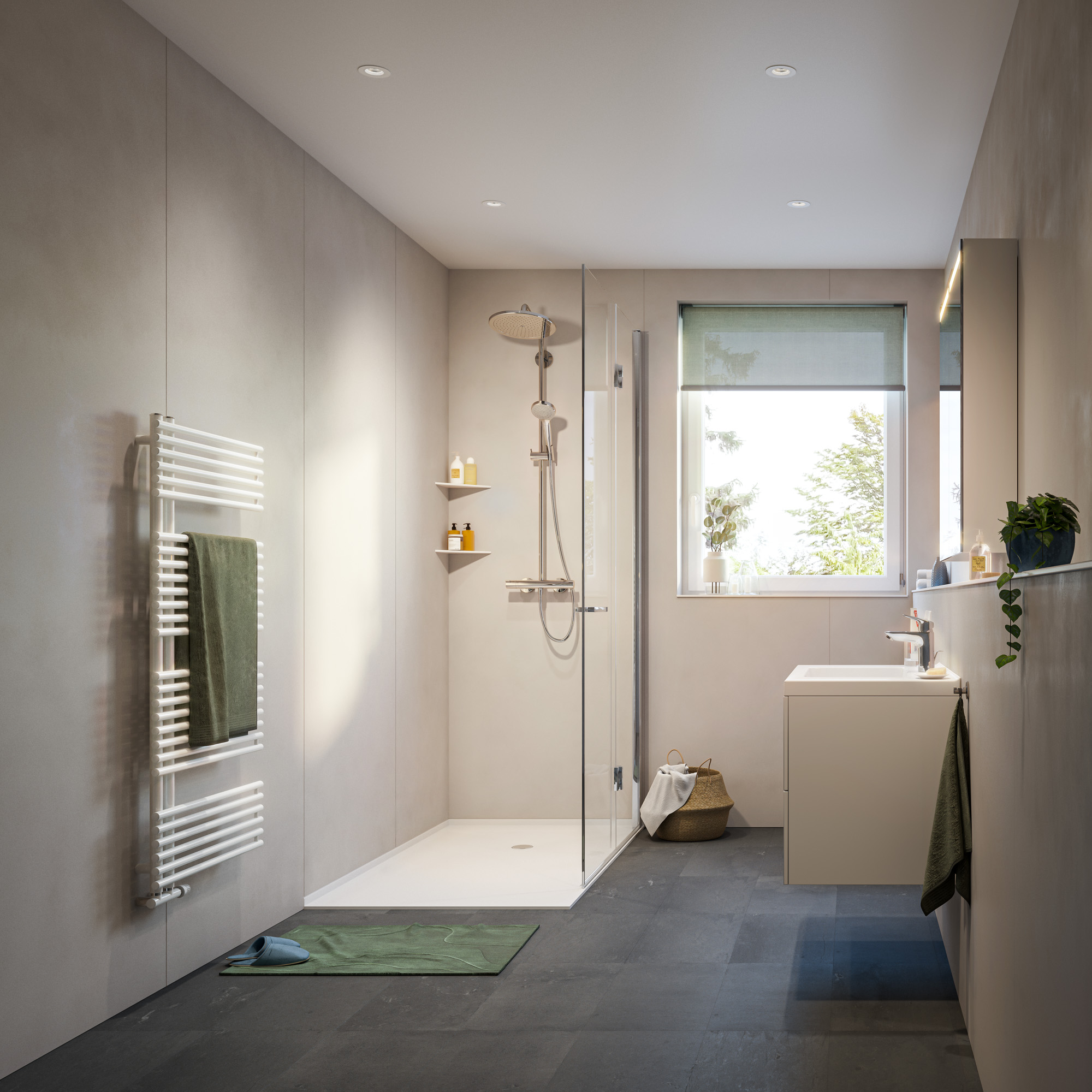 Komplett neues Bad mit modernen Amaturen und modischer Dusche